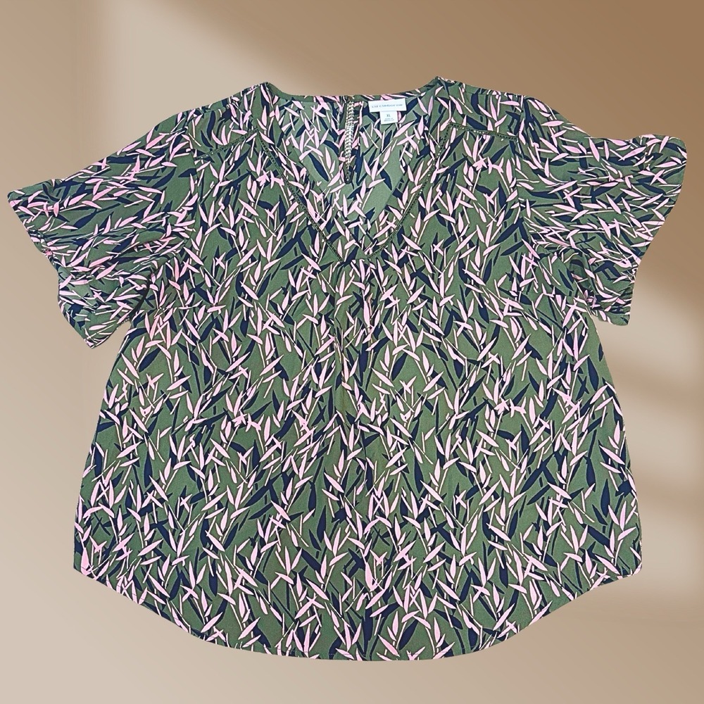 Liz Claiborne Women's Army Green & Pink Top Blouse Size X-Large NWOT